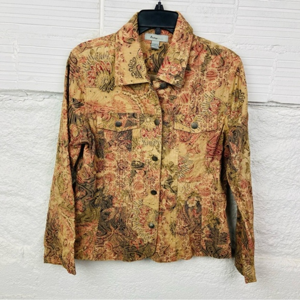 Analogy tan Paisley cotton stretch lightweight Jean Jacket size large